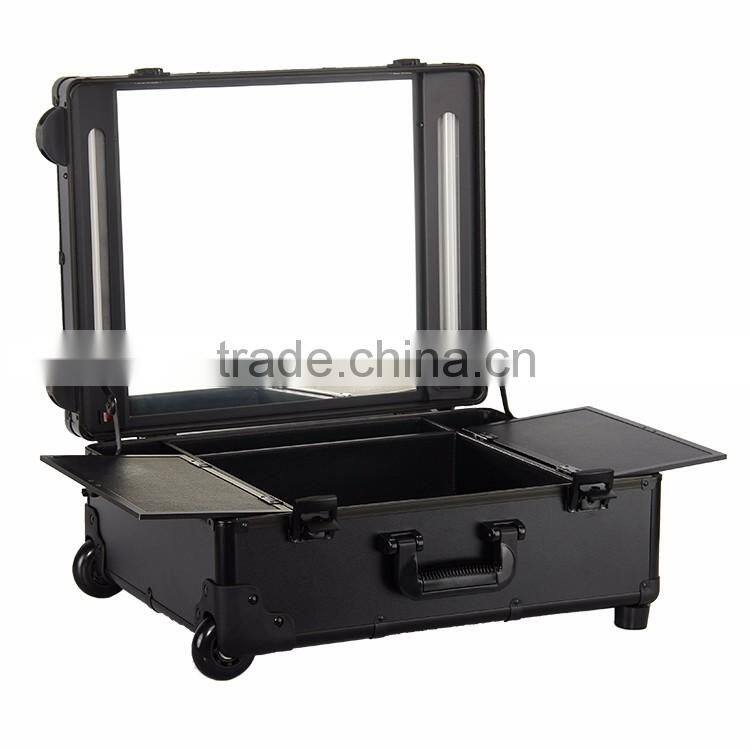 Professional beauty makeup vanity case/trolley makeup box with lighted mirror