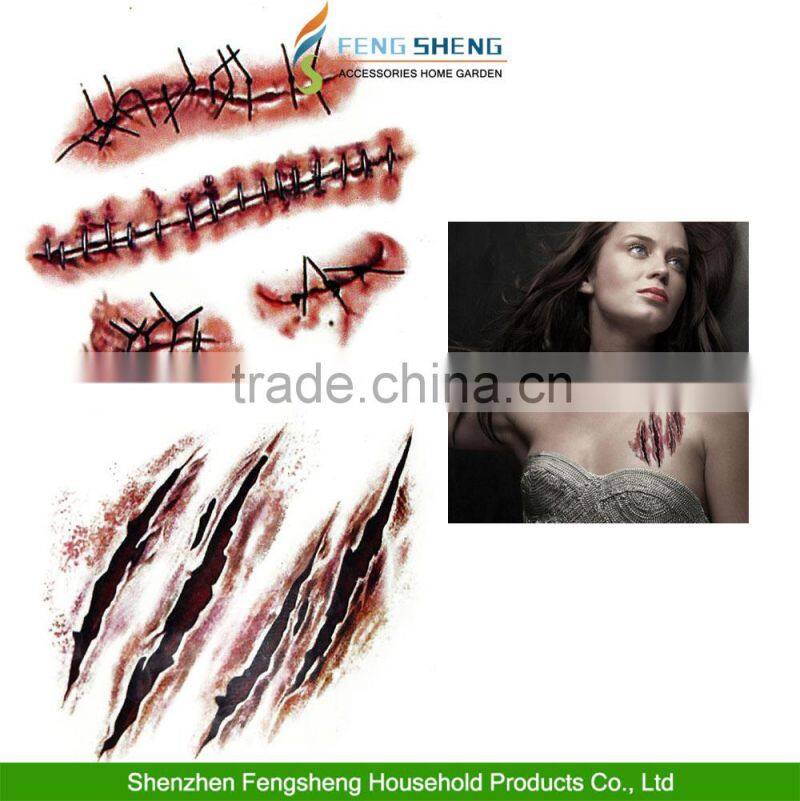 HALLOWEEN ZOMBIE SCARS TATTOOS WITH FAKE SCAB BLOOD SPECIAL FX COSTUME MAKE-UP