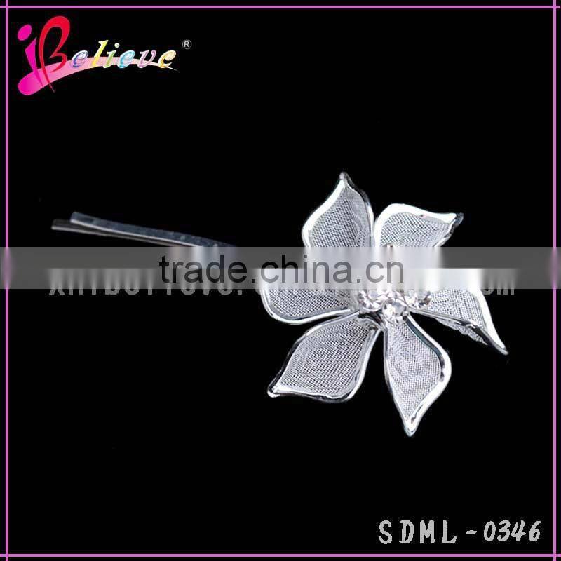 Low MOQ factory wholesale fashion hair clip,plain metal hair pins,flower metal long hair clip