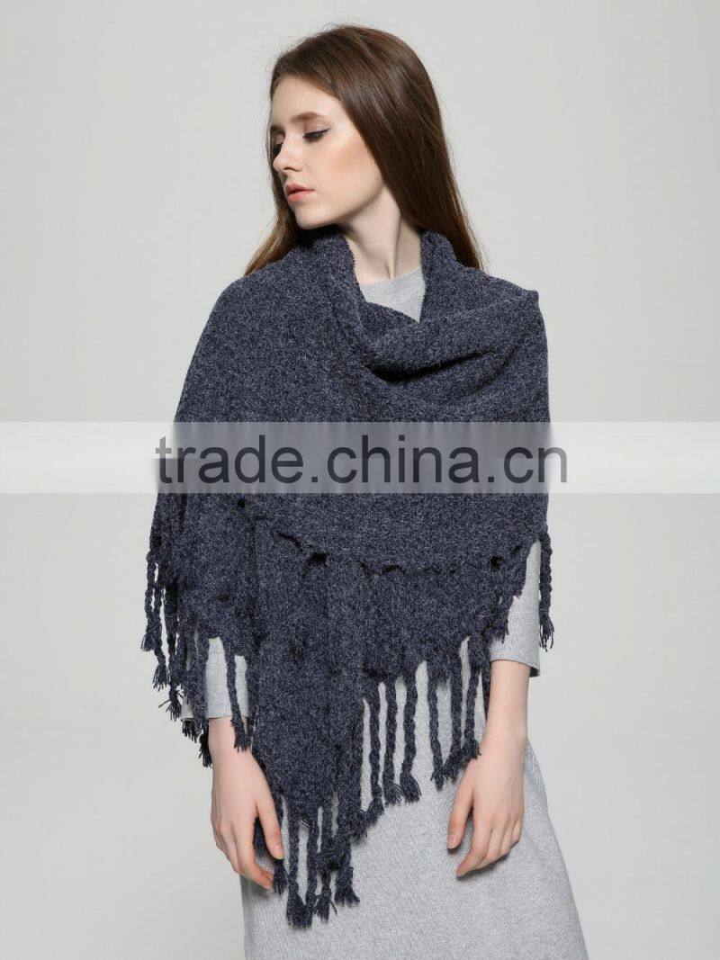 New Design Solid Color Plain Thich Tassel Women Fashion Acrylic Shawl
