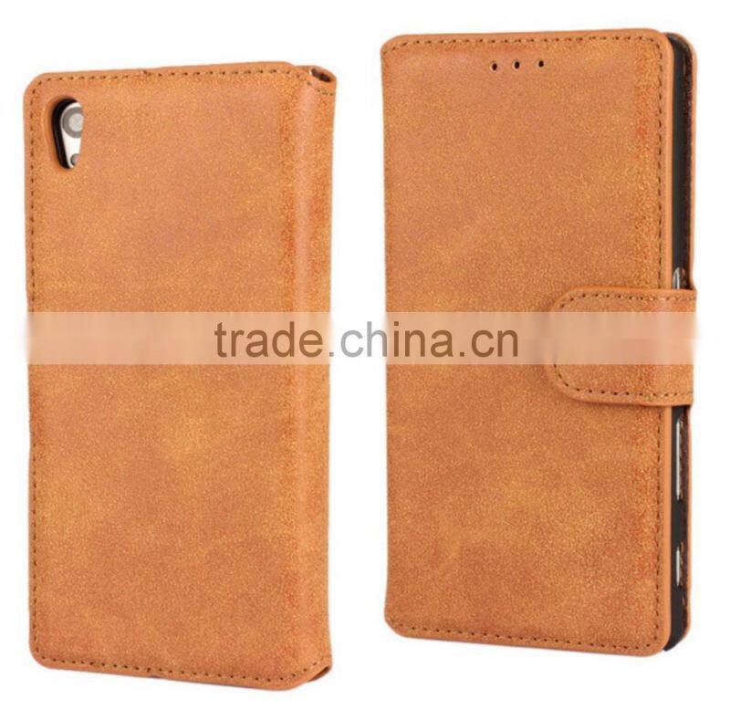 PU leather with magnet stand case Vintage Retro Dull Polish Folio Flip holder cover for Sony Xperia Z5