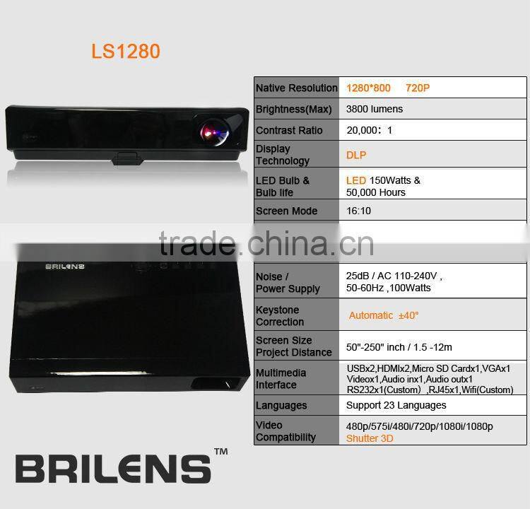 2015 New portable 1280x800pixels support 1080p LED passive shutter 3d dlp projector mini pico laser proyector beam