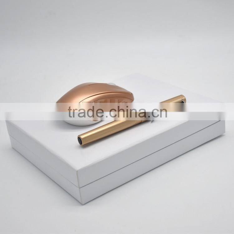 Memento gift set of wireless mouse and capped metal pen for promotion