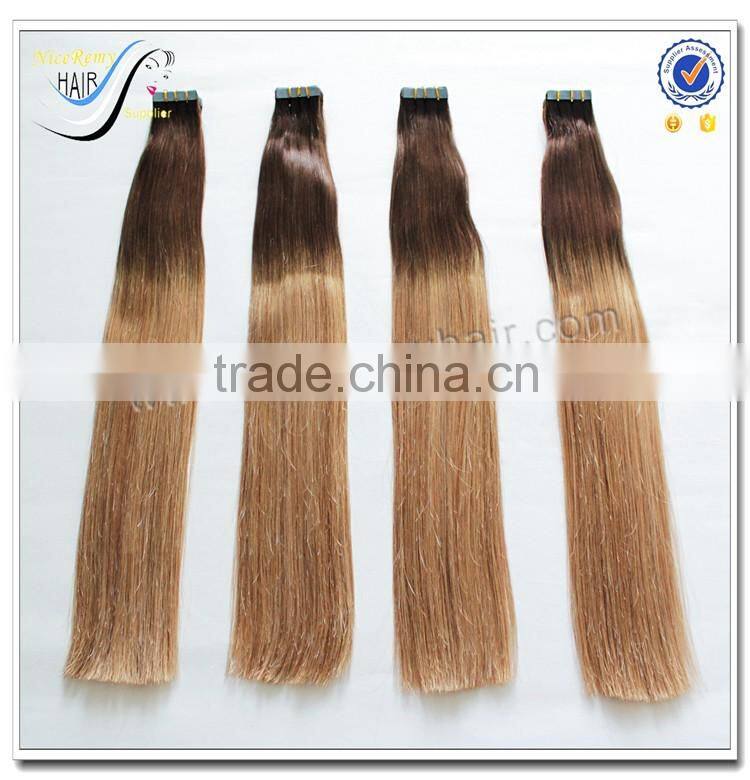Wholesale silky straight ombre color 100% brazilian virgin human hair tape in hair extensions