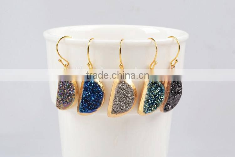 Fashion women Jewelry Hoop Titanium Rainbow Druzy diamond Earring models 18K Gold Plated earring