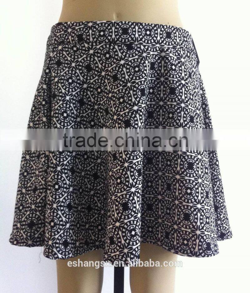 Ladies ruffle printed latest design high waist skirt