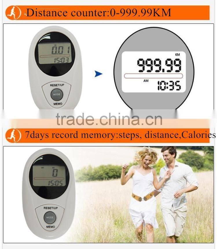 New Multi-functional Digital Porket Walking 3D Pedometer with 12/24 Time System and 7days Memory Pedometer /OEM/ODM Manufacturer