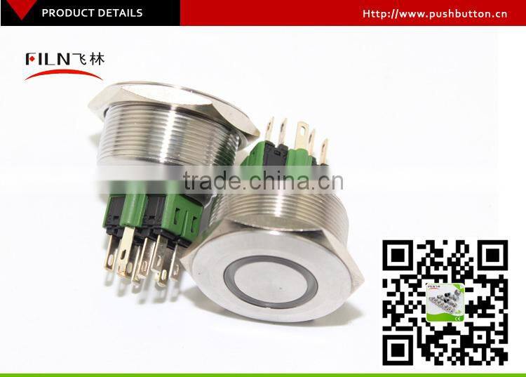 FILN 30mm stainless steel momentary flat waterproof 110v ring red LED momentary push button switch