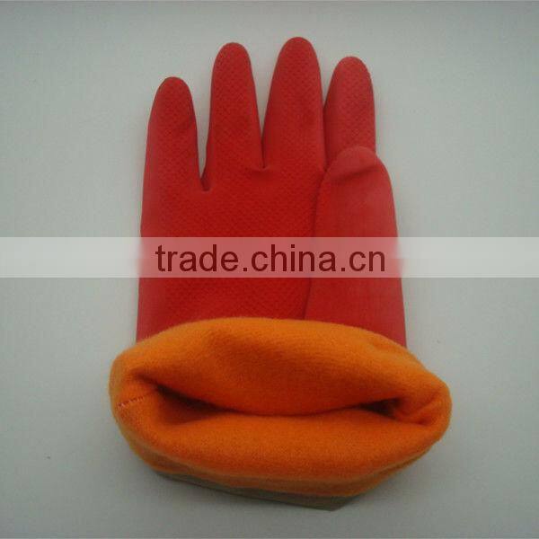 Boxi-High quality red extended paragraph inside with cotton latex cleaning gloves