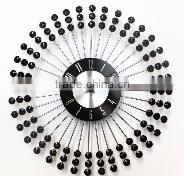 Wholesales Sunburst Wall Clock, Decorative Wall Clock in Black and brighter Plastic Bead