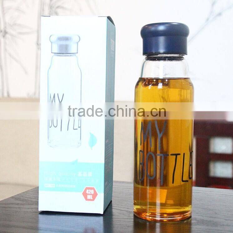 2015 New style 550ML High Borosilicate Glass Water Bottle