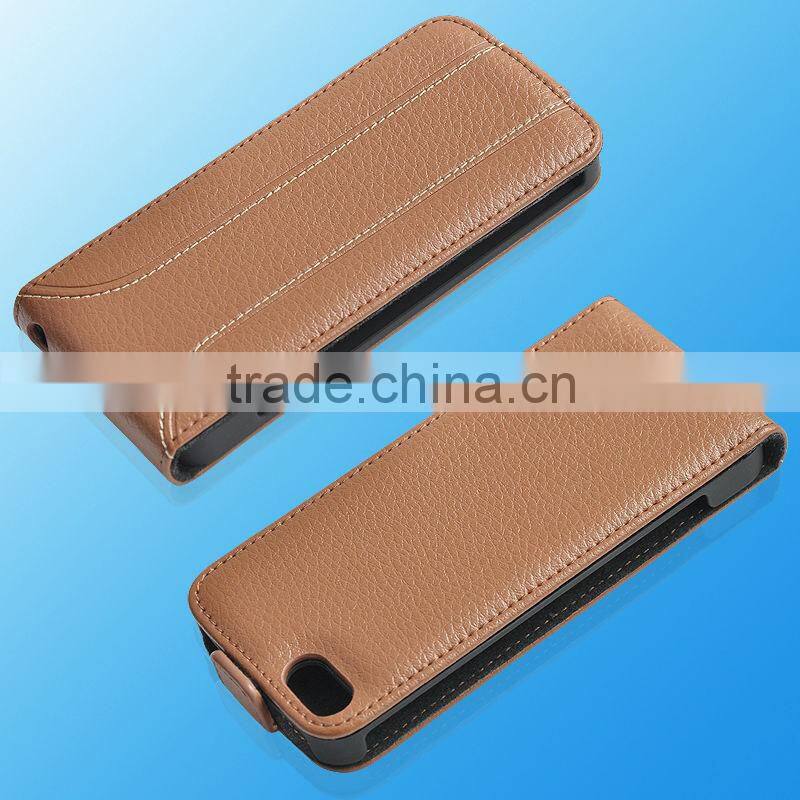 for iPhone 5 brown color real leather flip Case