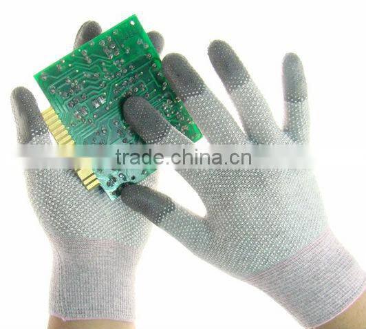 carbon fiber ESD PVC Dotted glove PU Fingertips Coated non-slip properties