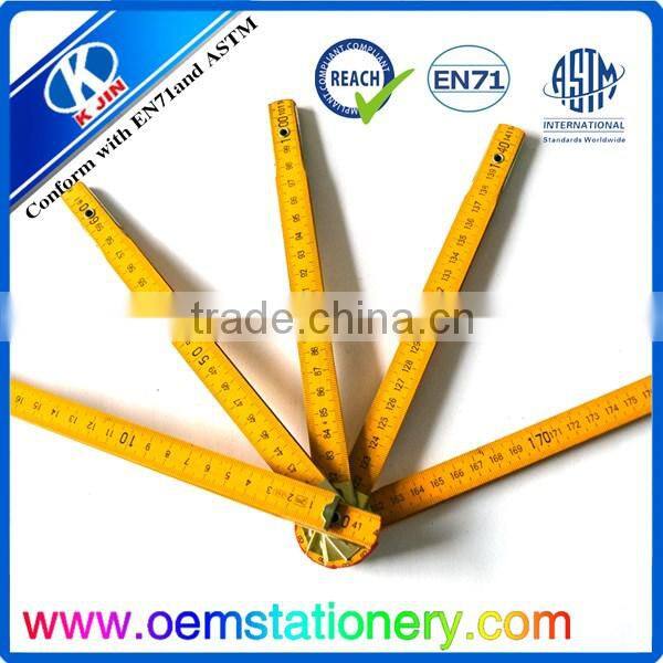 Wholesale cheap price long 200cm yellow wooden folding ruler for office