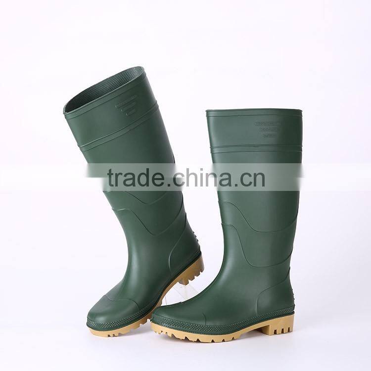 Factory price green pvc rain boots without steel toe, cheap plastic pvc rain boots
