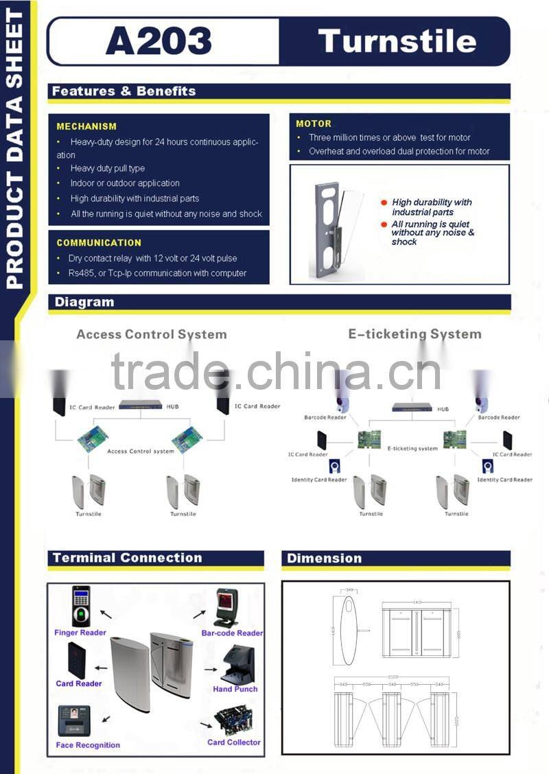 Security 304 stainless steel Retractable fingerprint flap turnstile gate
