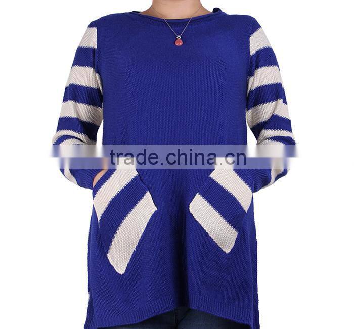 2015 fashion batwing sleeve stripes cotton women knitwear