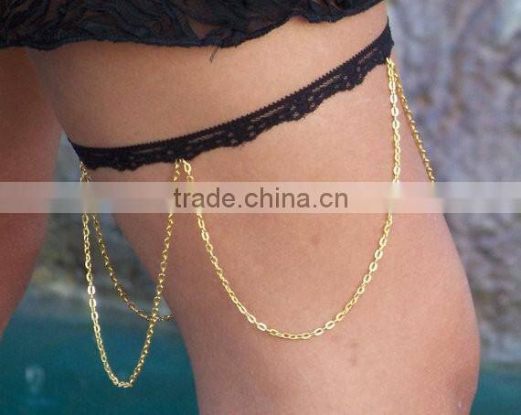 Women Gold Thigh Leg Metal Layers Tassel Chain Strand Fashion Body Jewelry