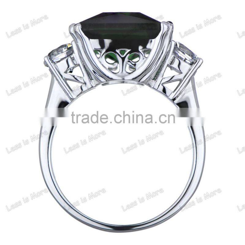 Silver Large Green stone Cocktail gay men's Ring