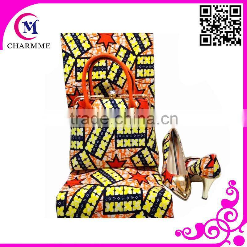 Wax Printed Set Design WBS-0010 wax fabric matching bag and shoes one set for party /wedding Dress