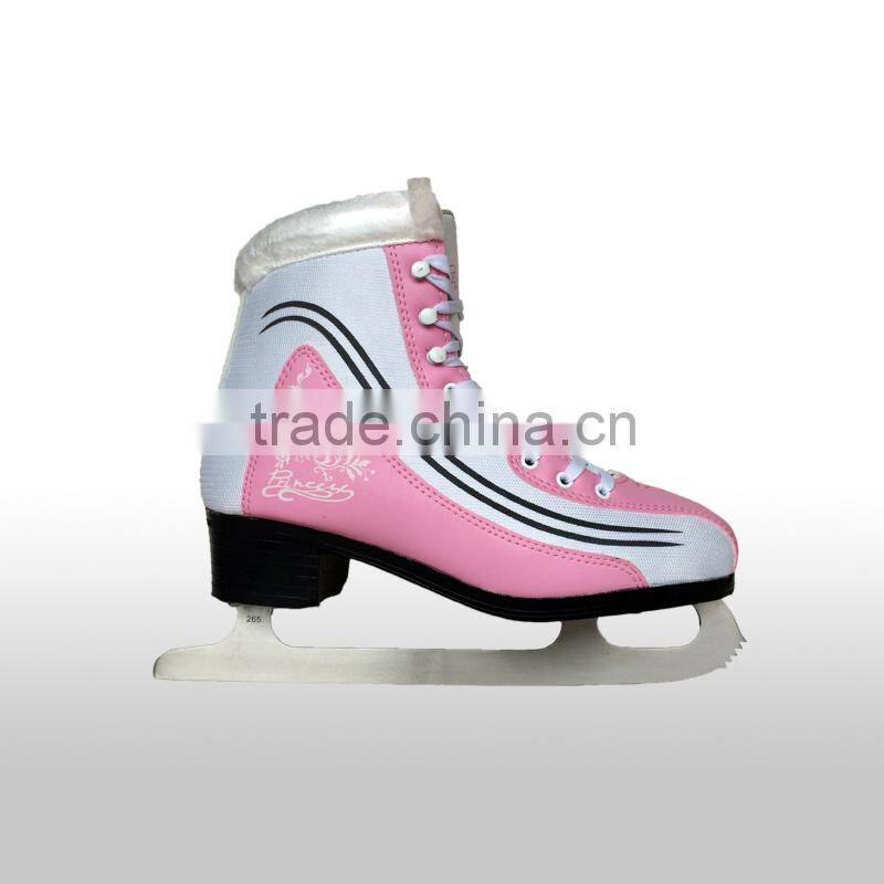 Pink PU cheap ice figure skating for girls made in china manufacture