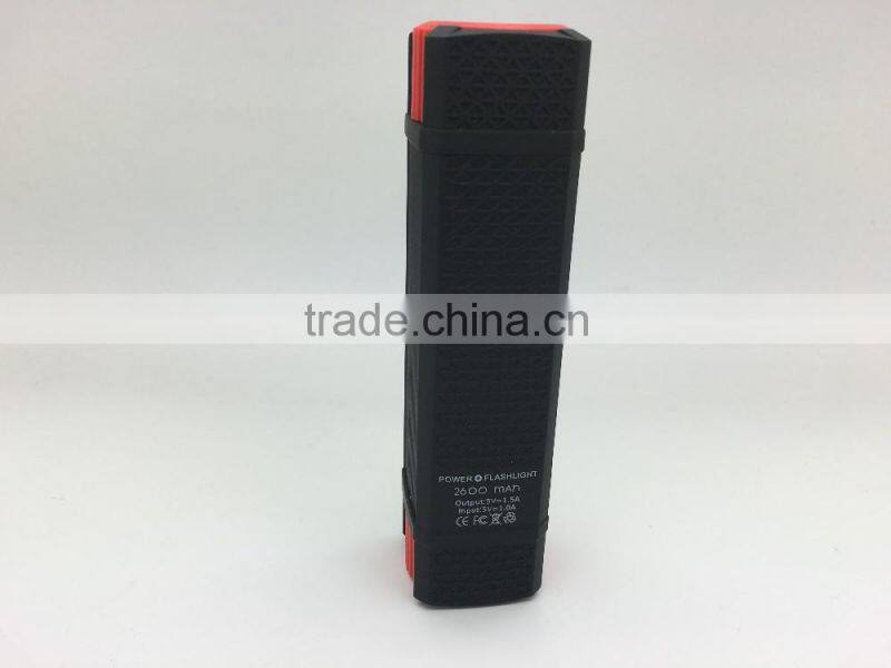 2016 New Outdoor Flash Light Power Bank Rechargerable 2600mah 6000mah 8000mah Power Bank