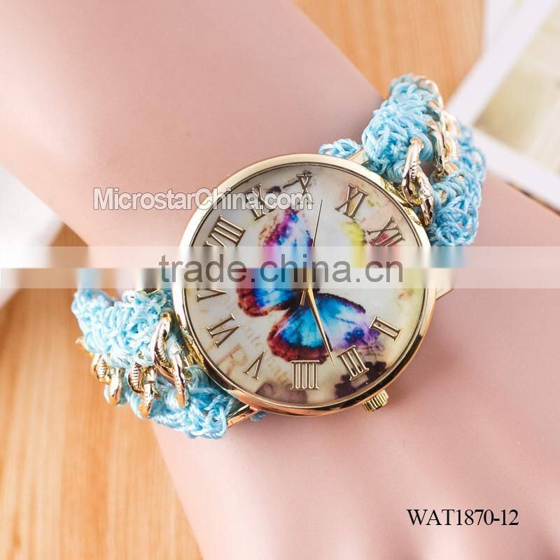 DIY hand made woven chain butterfly braided watch
