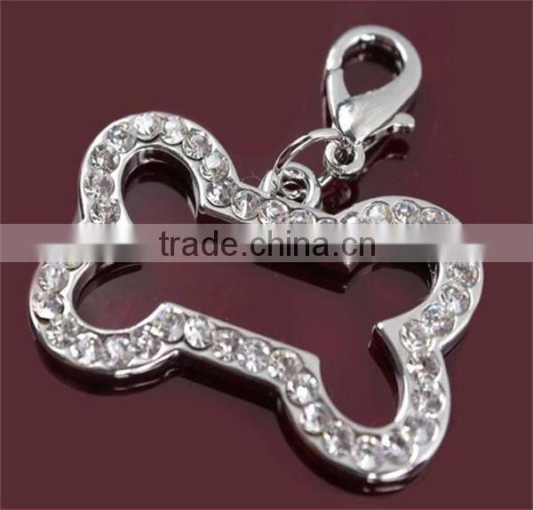 32x20mm pet tags Rhinestone Bone-shaped Necklace Pendant Charm Pet Dog Cat ID Tag