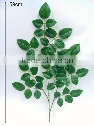 Fake Leaves For Decoration H59cm Green Artificial Rose Leaves Branch