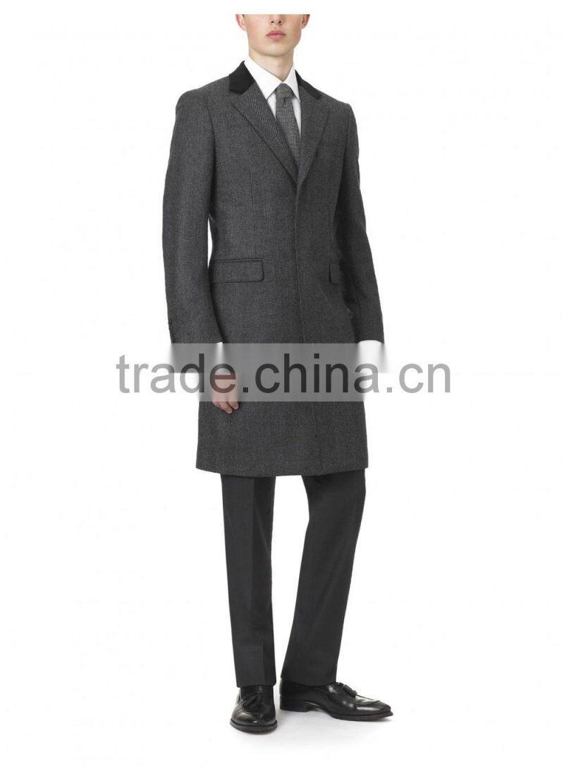 2015 new style 100% cashmere classic grey herringbone custom mens business coat