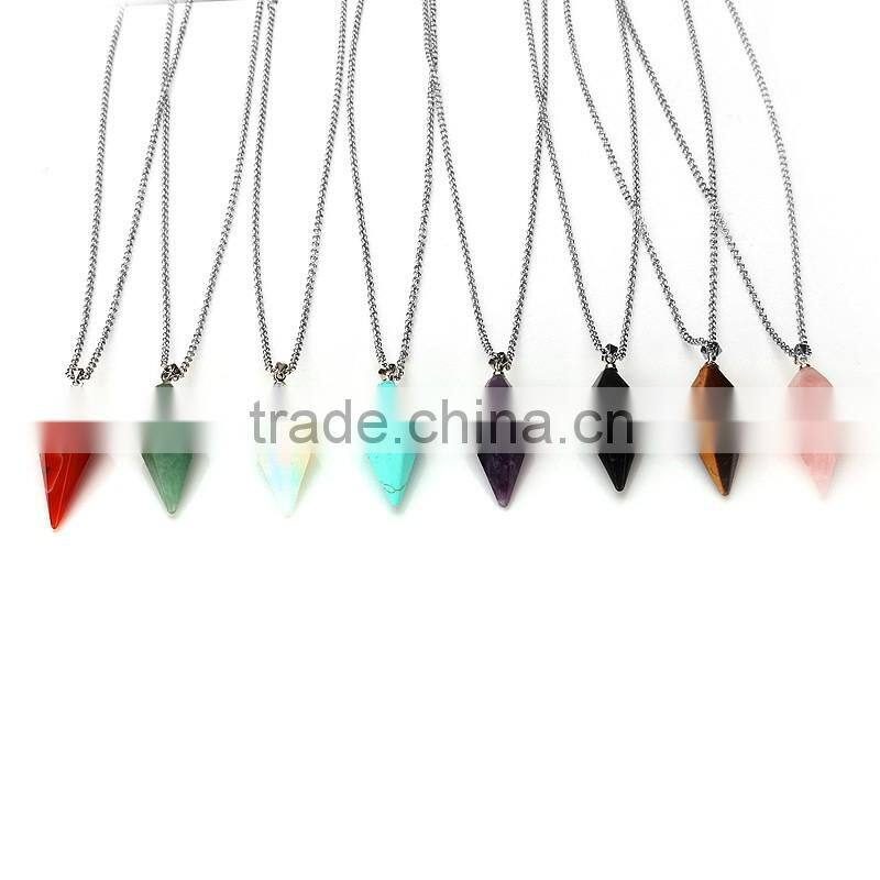 2016 Wholesale Quartz Stone Pendants Natural Crystal Point Pendant Lapis Lazuli Crystal Prism Conical Jewelry Necklace