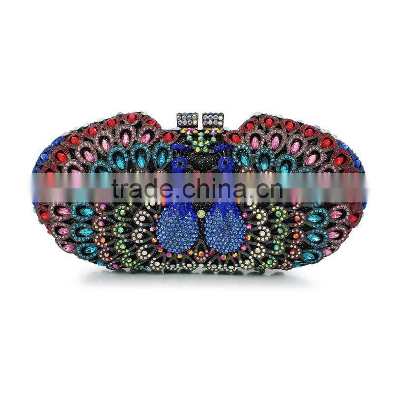 new peacock cluth bag animal lover double crystal party stone evening clutch (88167A-C)