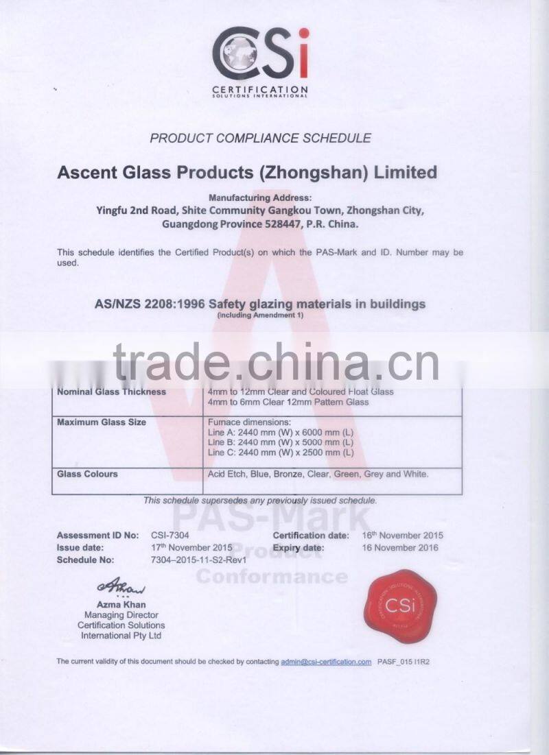 AS/NZS 2208:1998 standard casement window