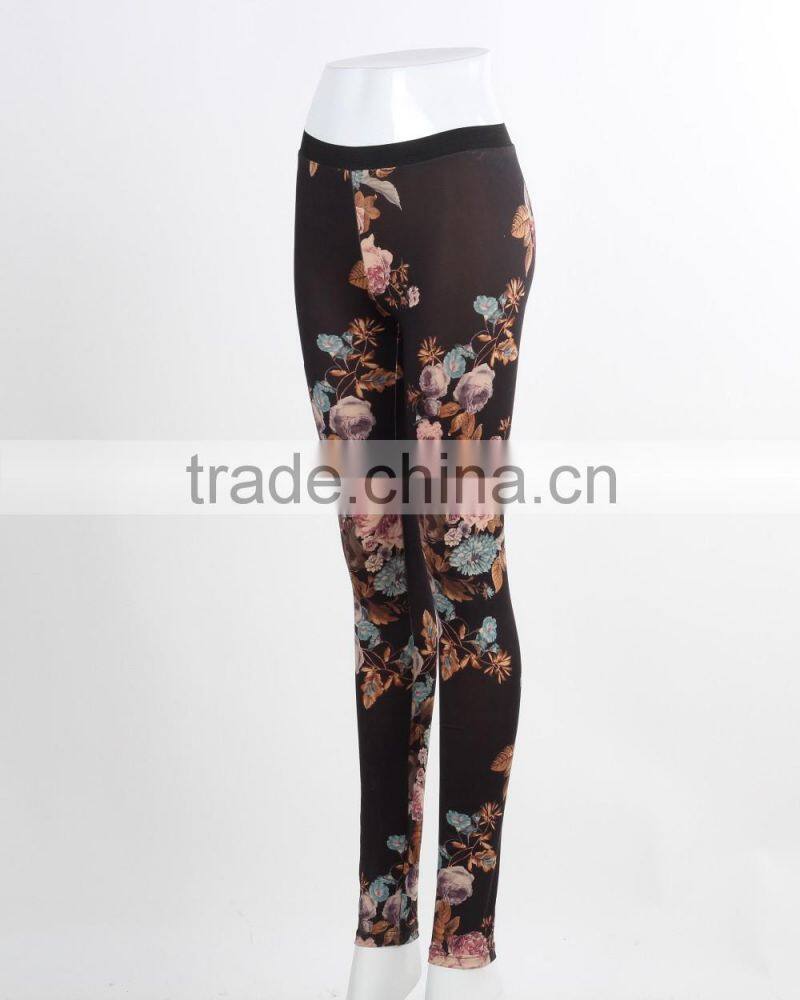 F5W31013 Women Custom Floral Printed Leggings With Stretch Lycra Fabric