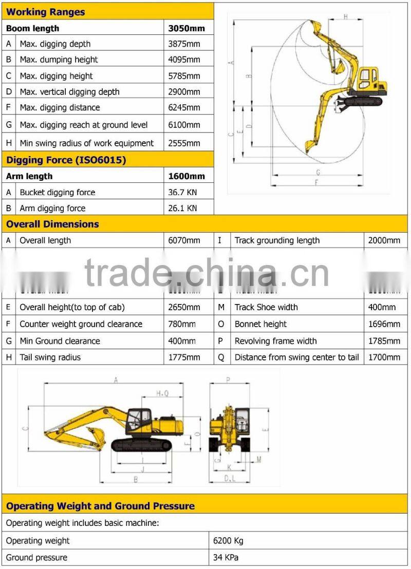 6 Ton China Made Brand New Small Excavator with Steel Crawler, CE / ISO Certificate, CT65-8A , CT65-8B
