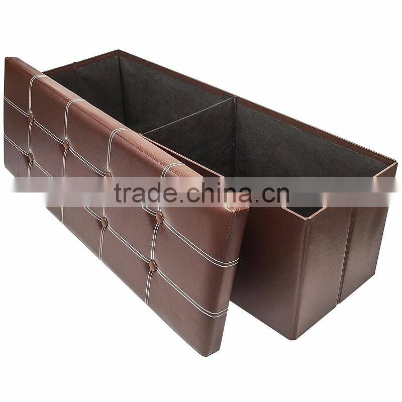 Faux Leather Folding Ottoman Storage Shoe Bench Armless, Chocolate 43.3"x15"x15"