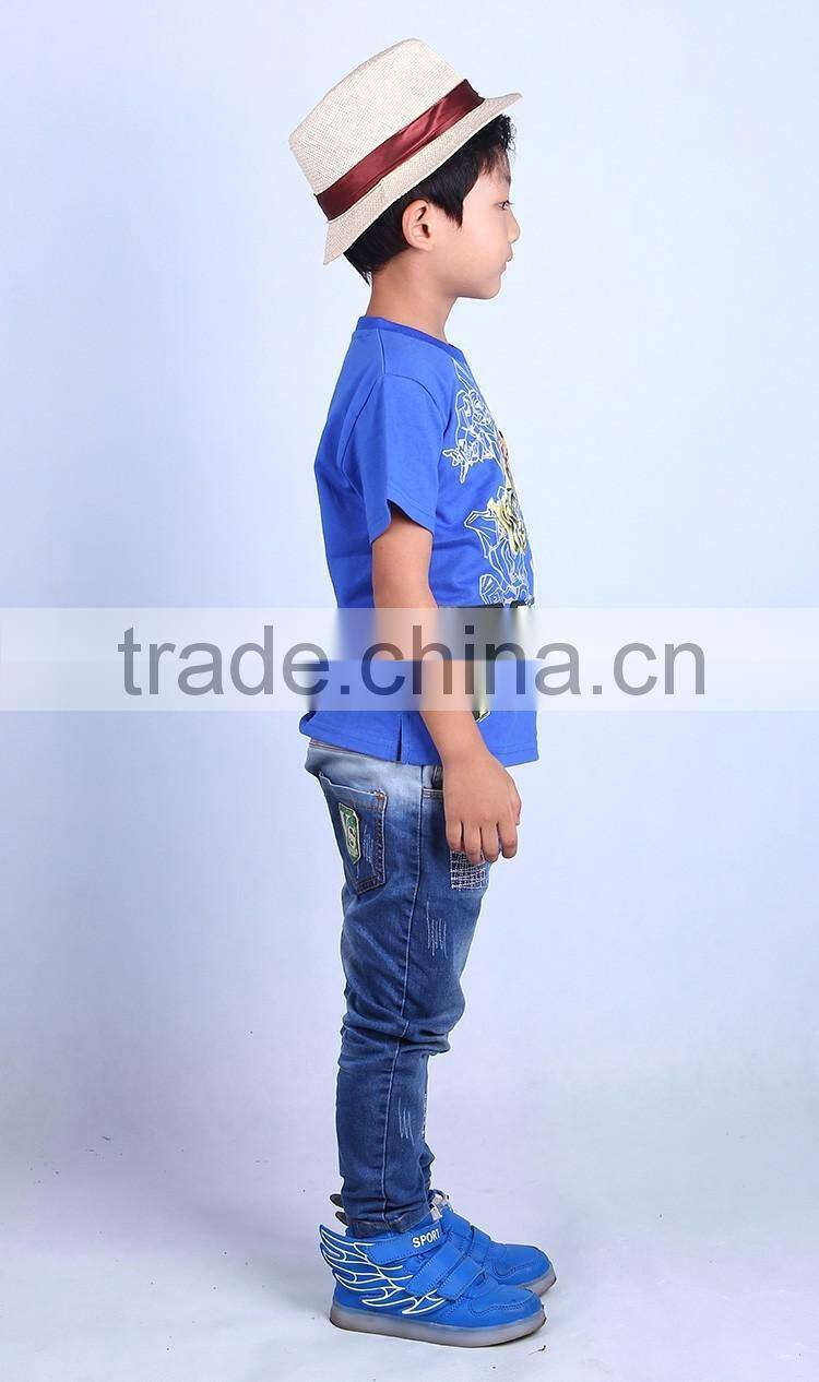 new 2016 latest design in store led flashing lights up boys bee t shirt with 100% cotton fabric and cartoon logo