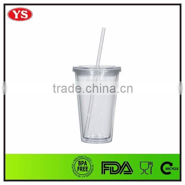 wholesale bpa free plastic 16oz double wall mug with straw