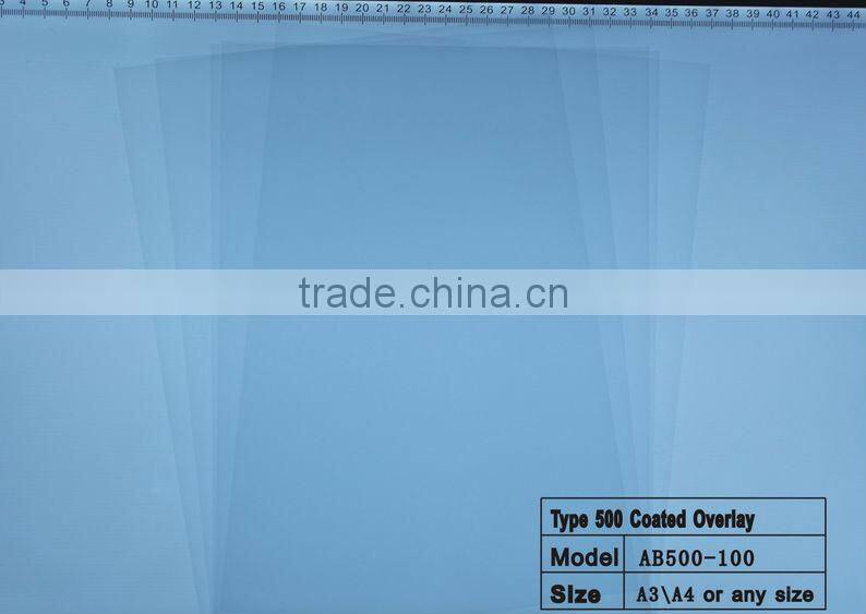overlay with glue film(coated film)/coated overlay(PVC film)/PVC sheets
