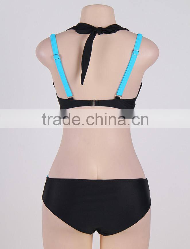 Latest Fashion 5 Colors Full Size Black And White Cross Strap Halter Bikini Swimwear 2016