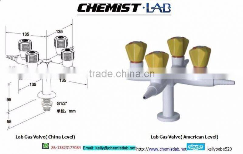 small size chemical resistant bench-top mounted laboratory solid brass double-head gas cock