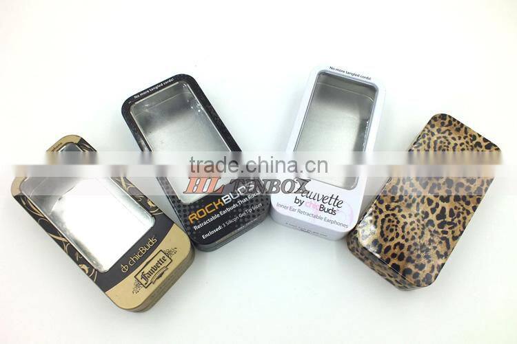Rectangular Earphone Tin Boxes/Tin Cans with PVC PET Window