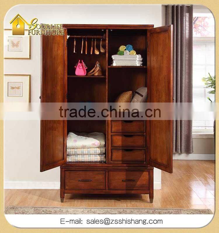 Double-Door Wood Wardrobe Armoire with 2- Drawers