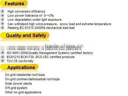 High efficiency 235Wp~255Wp Monocrystalline Solar Panel Home Use 30V 60PCS