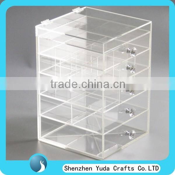 Clear countertop plexiglass cosmetic display showcase acrylic 5 drawers clear makeup organizer