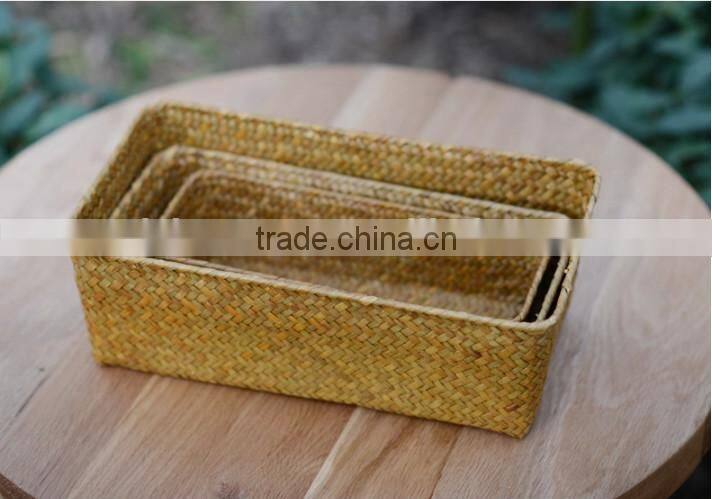 a basket made of natural straw seagrass for housewaring with no handle