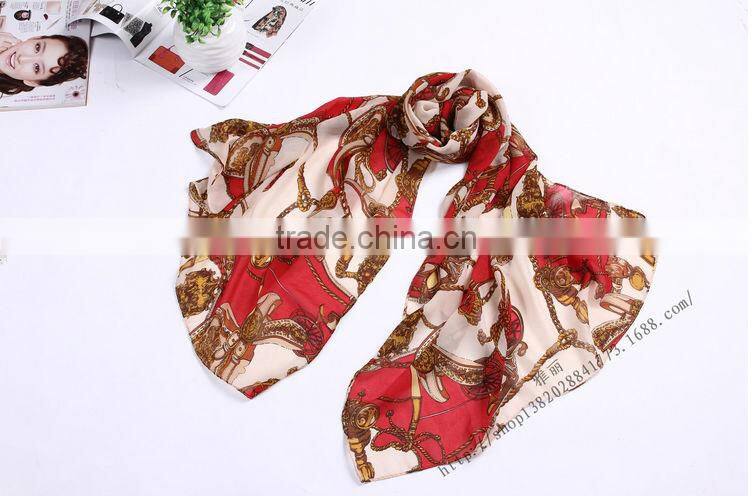 Korean Women Fashion Wheels Neck Scarf Shawl Long Soft Silk Chiffon Wide Wrap Scarves
