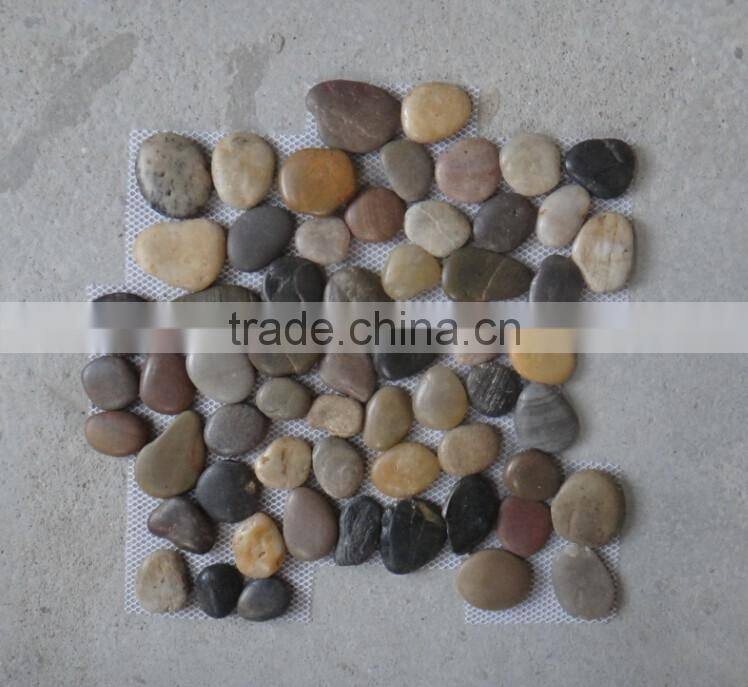 mixed color pebble polished meshed flat tile