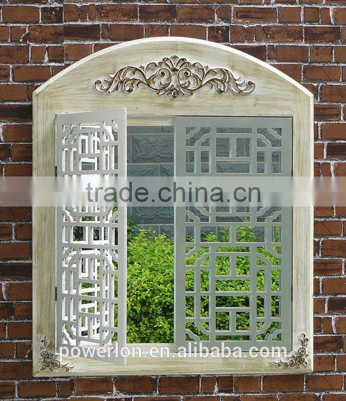 Wooden frame antique window mirror
