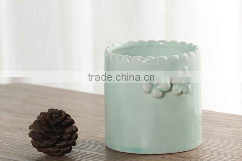 Hot sale indoor decor small blue ceramic flower pot for succulent